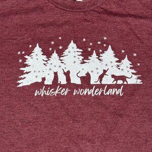 Whisker Wonderland Maroon Burgundy Cat T-Shirt Kitty Cat Lady Box Medium Winter